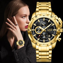 Charger l'image dans la galerie, LIGE 2023 New Gold Watch For Women Fashion Watches Ladies Creative Steel Women's Bracelet Watches Female Waterproof Clock - Montres Lige Officiel
